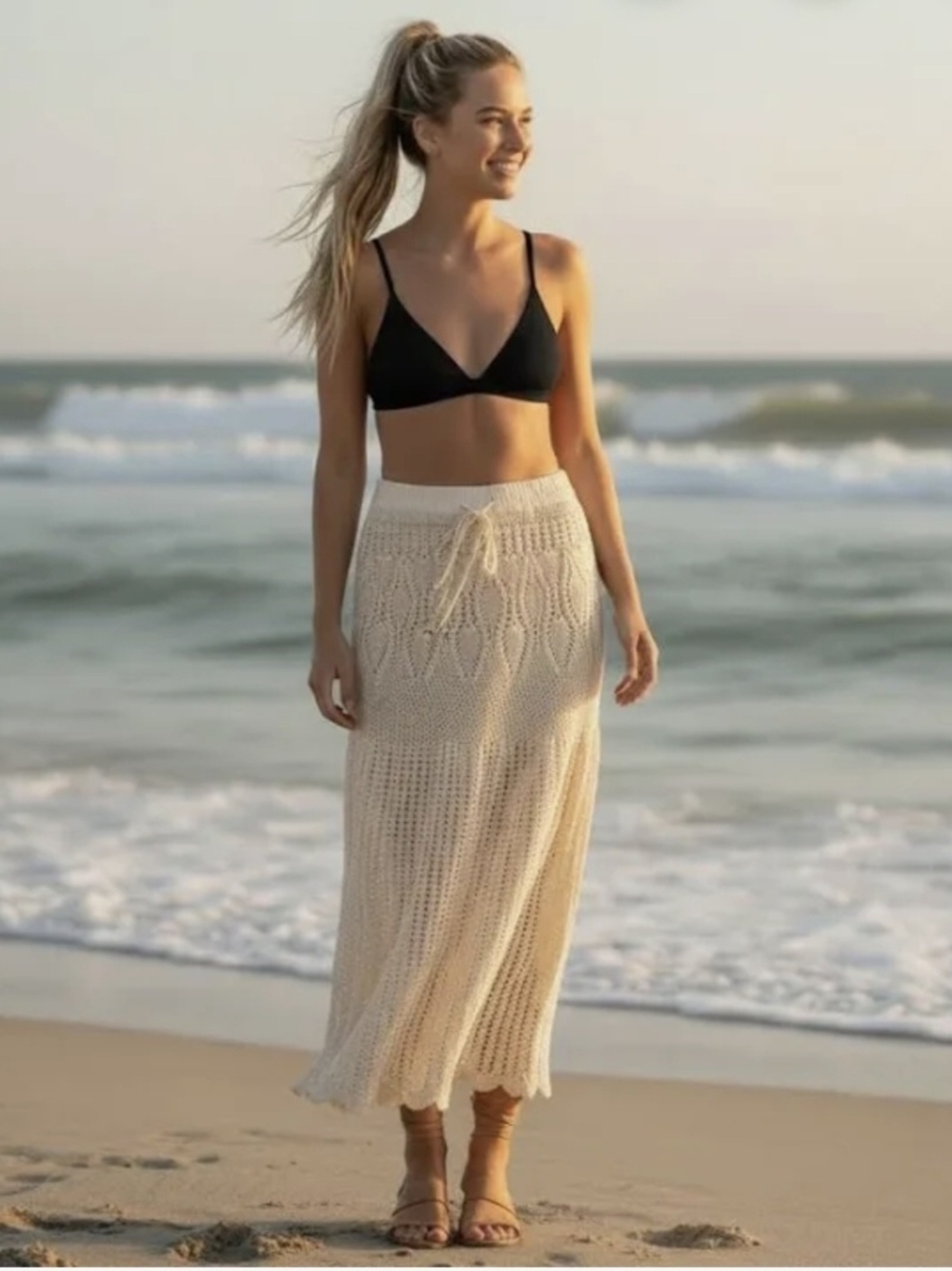 NWT Dotti Cream Crochet Maxi Coverup Skirt
